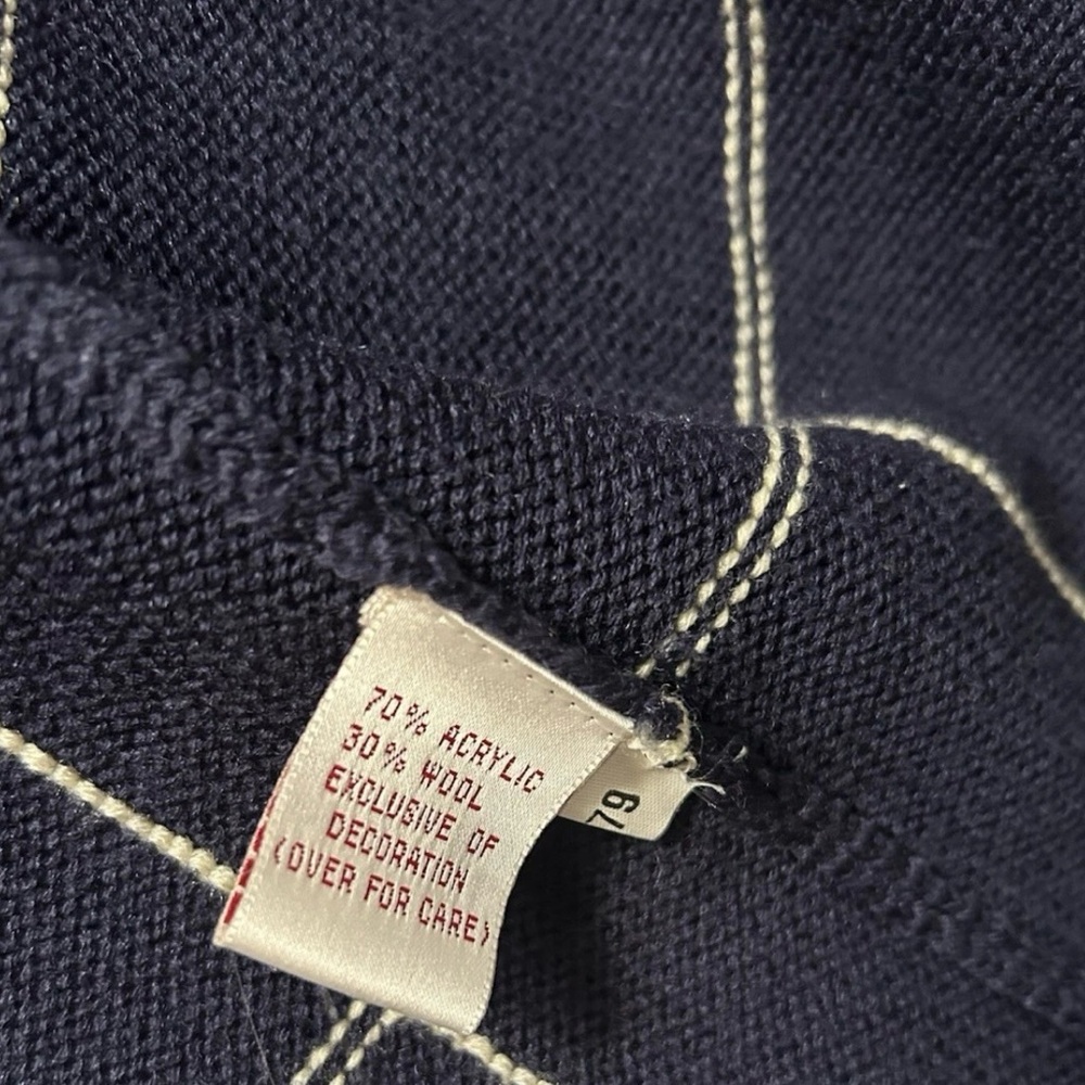 Susan Bristol Vintage Navy Striped Floral Embroidered Wool Blend Cardigan Preppy - Picture 6 of 7